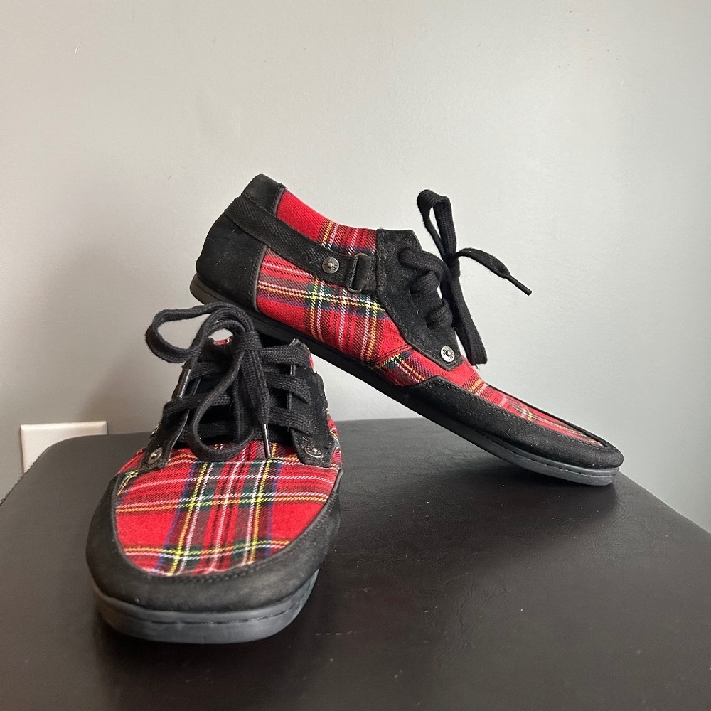T.U.K. Red Plaid & Faux Suede Sneakers